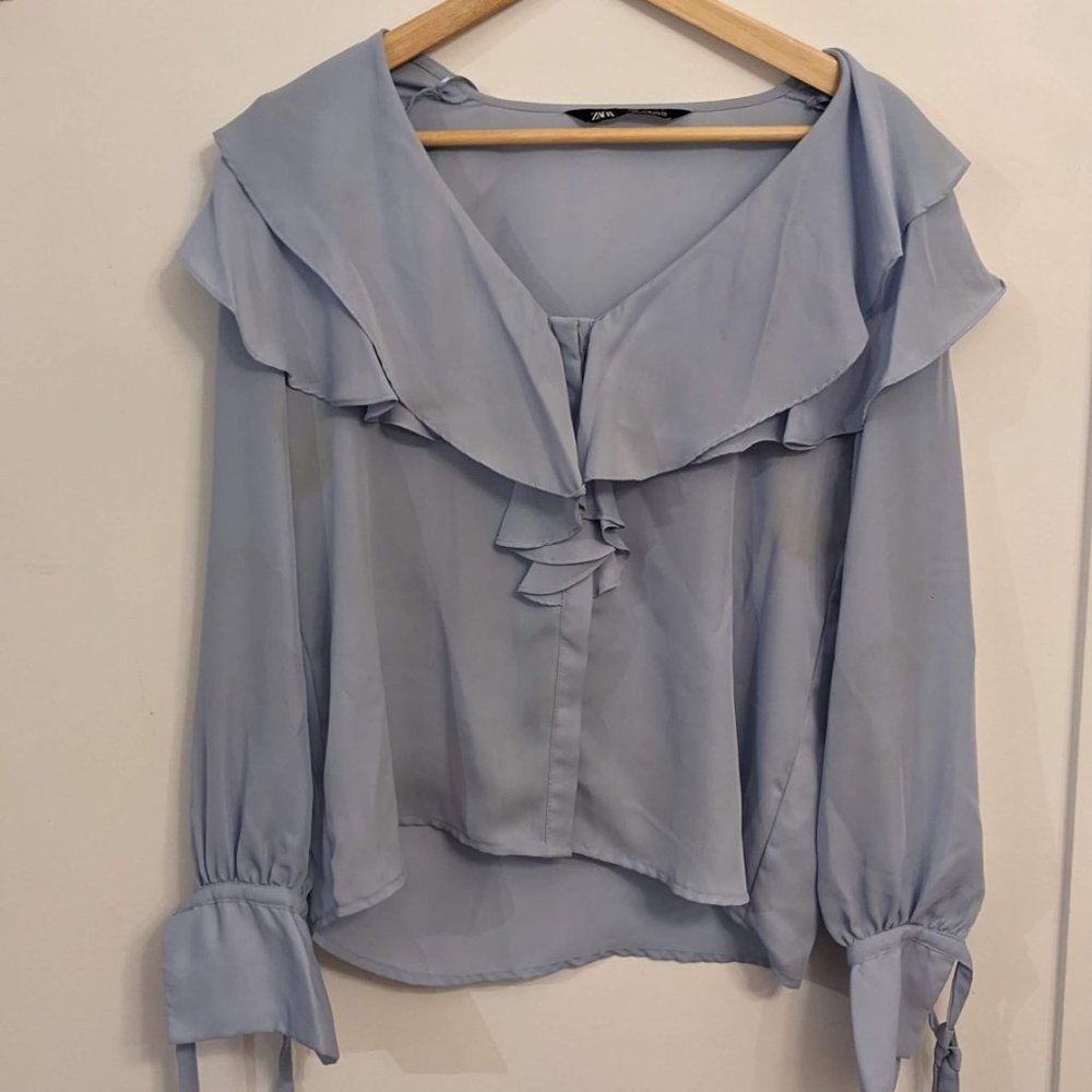 Zara Blue Chiffon Blouse Flowy - Picture 5 of 7